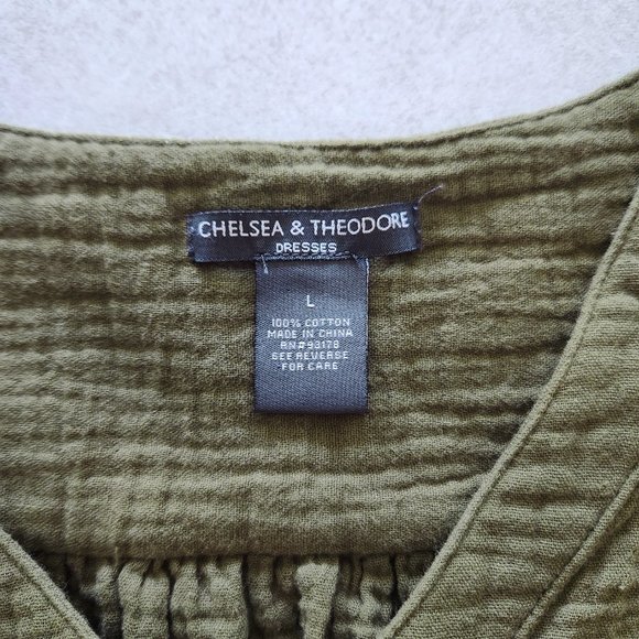 Chelsea and Theodore Moss Green 100% Cotton Double Gauze Midi Dress Size L - Picture 12 of 17
